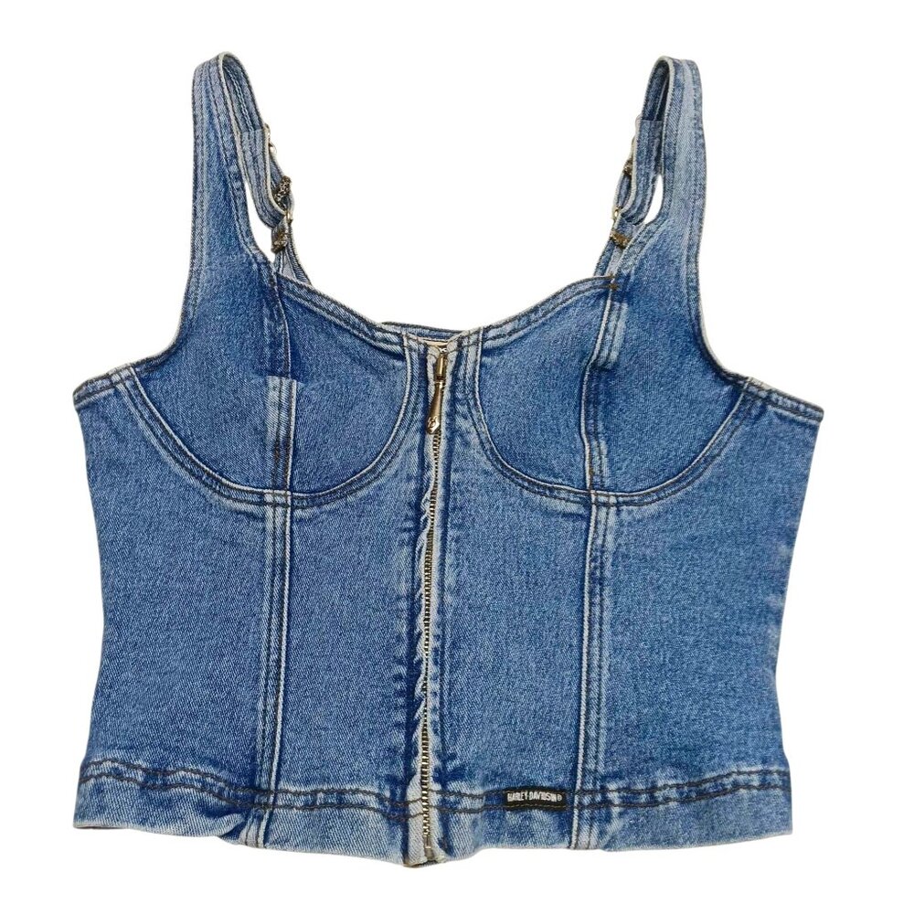 Vintage Harley Davidson Denim Bustier / Biker Jean Corset Tank Top Size 10